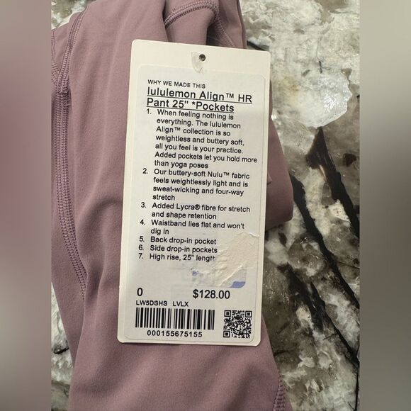 NWT New LULULEMON HR High Rise Align Pant 25” Pockets LVLX Lavender Lux 0 - Picture 7 of 7